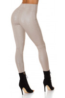 Sexy hoge taille thermische leggings met slangen-print beige